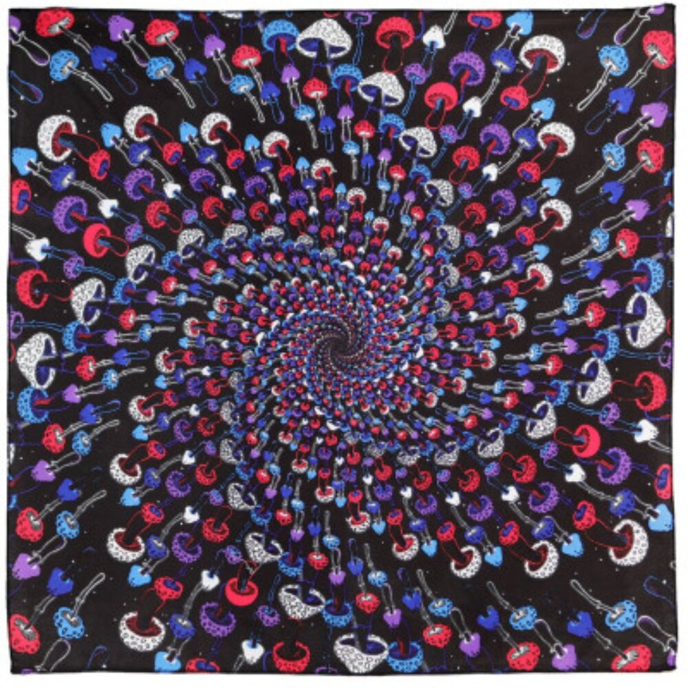 3D Mushroom Spiral Glow-In-Dark Bandana ~ 100% Cotton ~ 22" x 22" ~ Brand New!